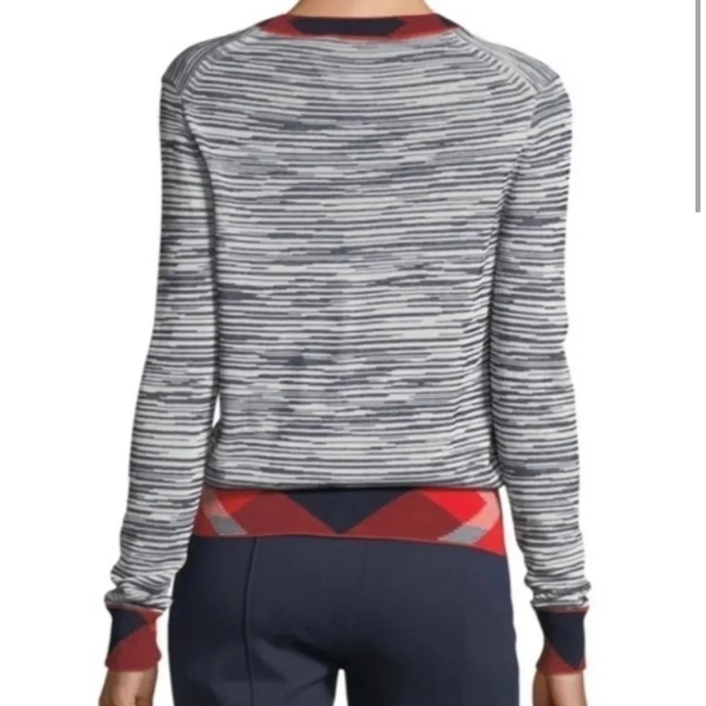 Tory Burch Arielle Cardigan Contrast Trim Navy Blue Red Ivory XS